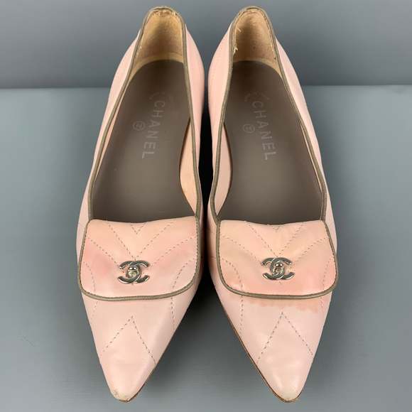 CHANEL Shoes Chanel Size 7 Pink Leather Quilted Pointed Cc Flap Toe